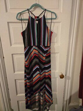 Candie’s Vibrant Multi-Color Striped High-Low Maxi Dress - Size Large